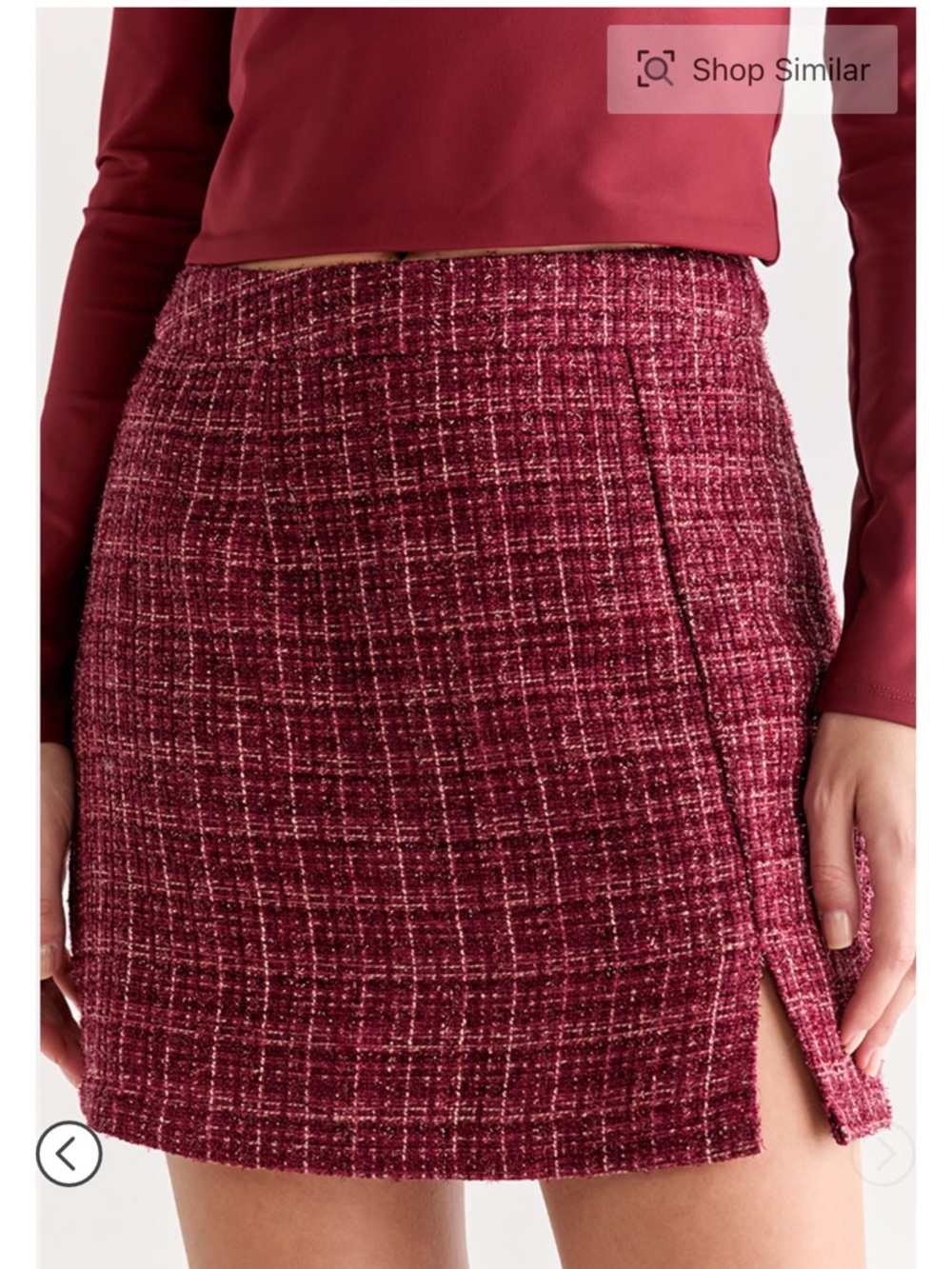 Francesca's Collections Blue Rain Burgundy Tweed Skirt - Picture 3 of 12